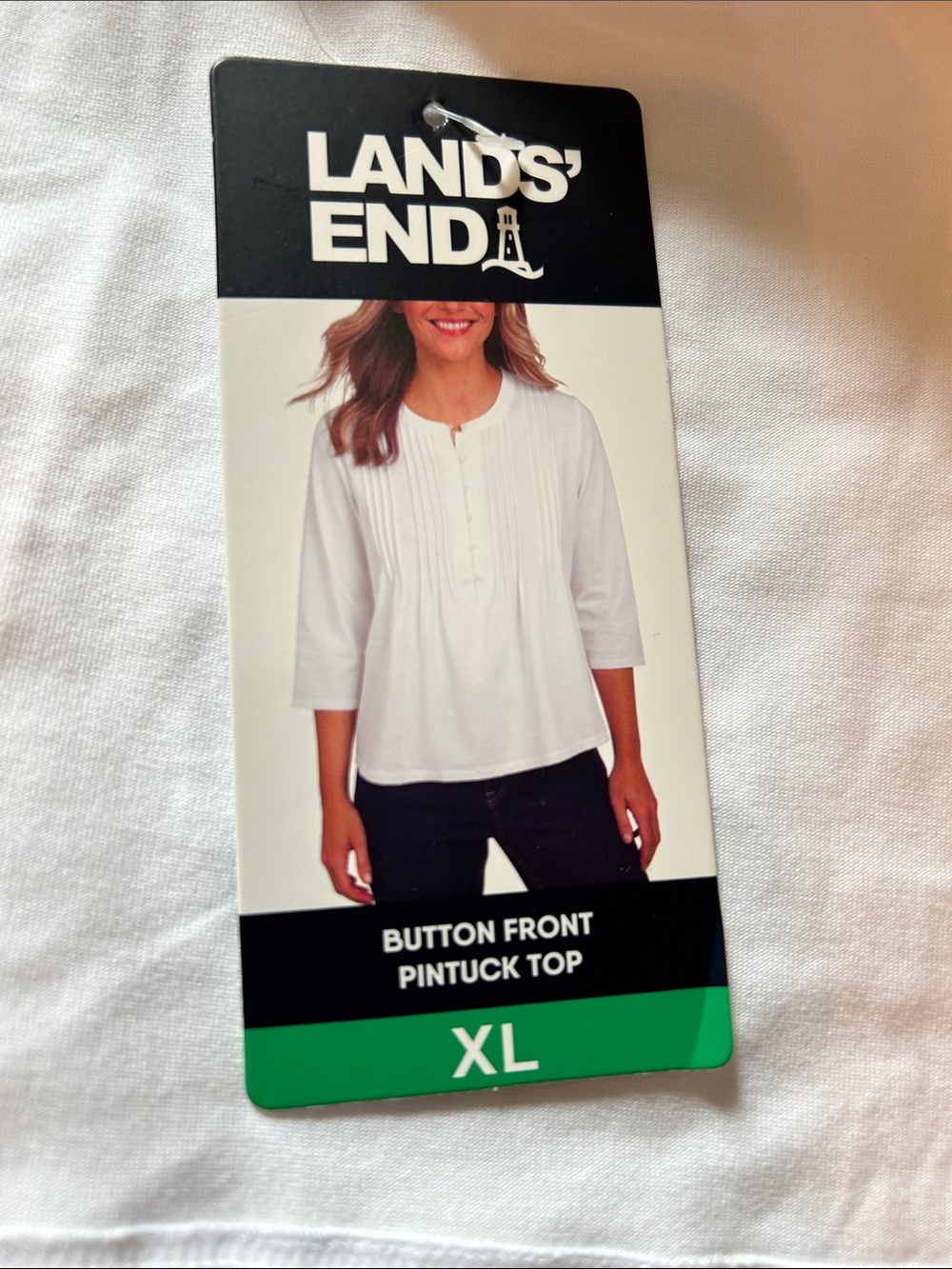 NWT Lands' End White Pintuck Henley 3/4 Sleeve Shirt